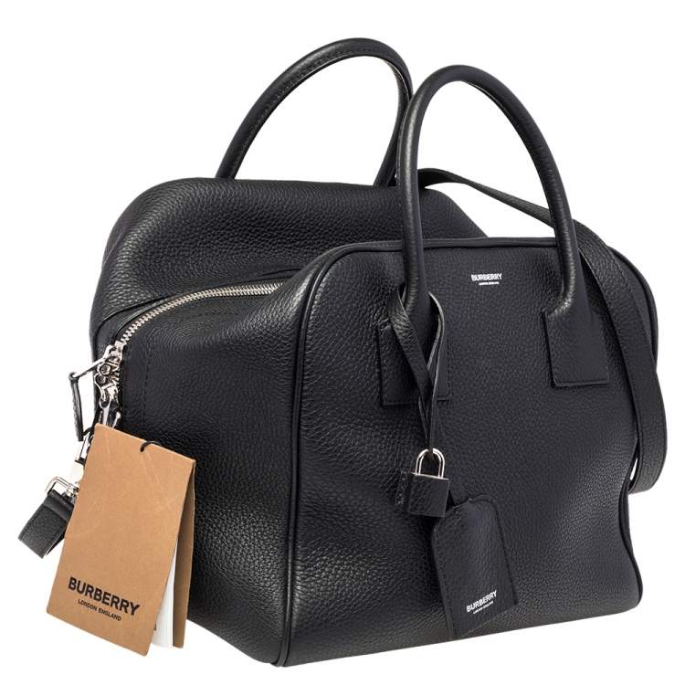 Pre Owned Burberry Black Leather Medium Cube Satchel
