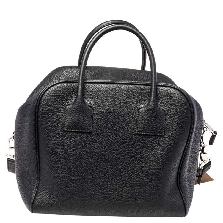Pre Owned Burberry Black Leather Medium Cube Satchel