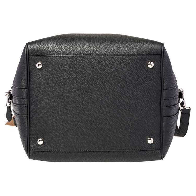 Pre Owned Burberry Black Leather Medium Cube Satchel