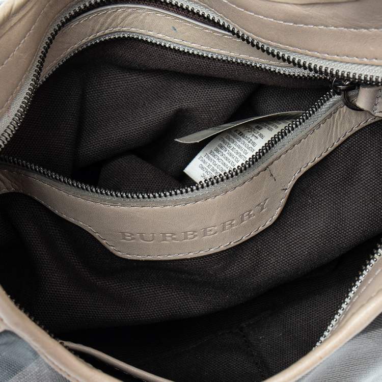 Pre Owned Burberry Beige Coated Canvas And Leather Small Brooklyn Hobo