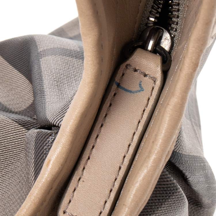 Pre Owned Burberry Beige Coated Canvas And Leather Small Brooklyn Hobo