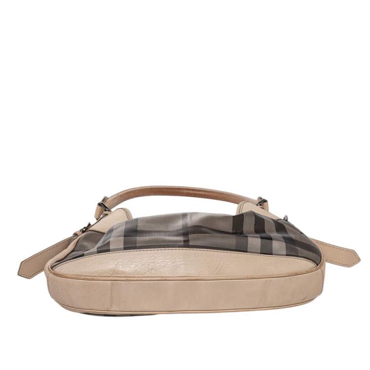 Pre Owned Burberry Beige Coated Canvas And Leather Small Brooklyn Hobo