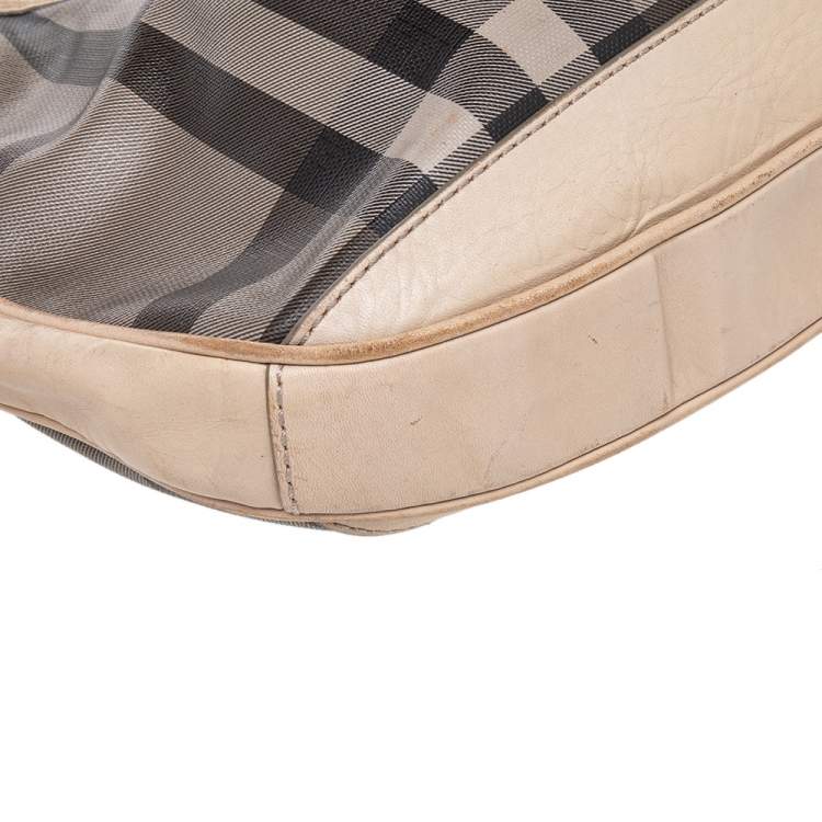 Pre Owned Burberry Beige Coated Canvas And Leather Small Brooklyn Hobo