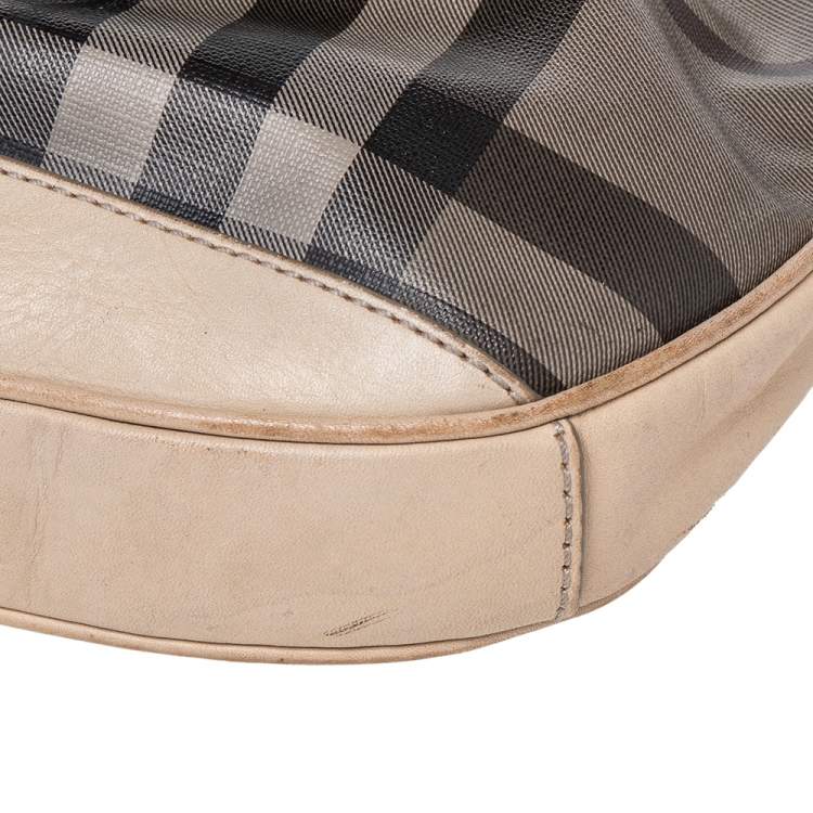 Pre Owned Burberry Beige Coated Canvas And Leather Small Brooklyn Hobo