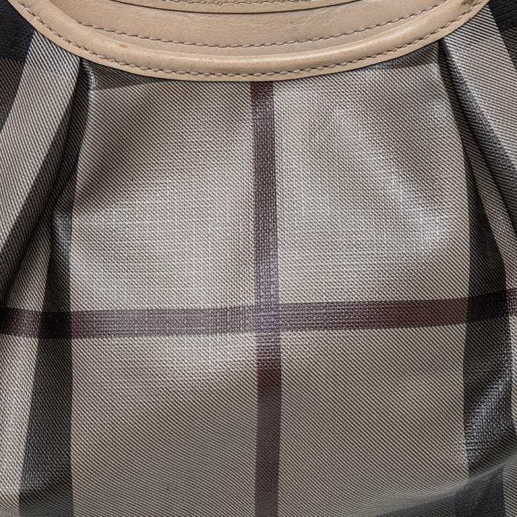 Pre Owned Burberry Beige Coated Canvas And Leather Small Brooklyn Hobo