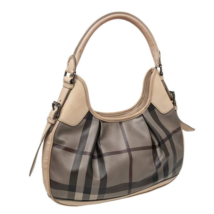 Pre Owned Burberry Beige Coated Canvas And Leather Small Brooklyn Hobo