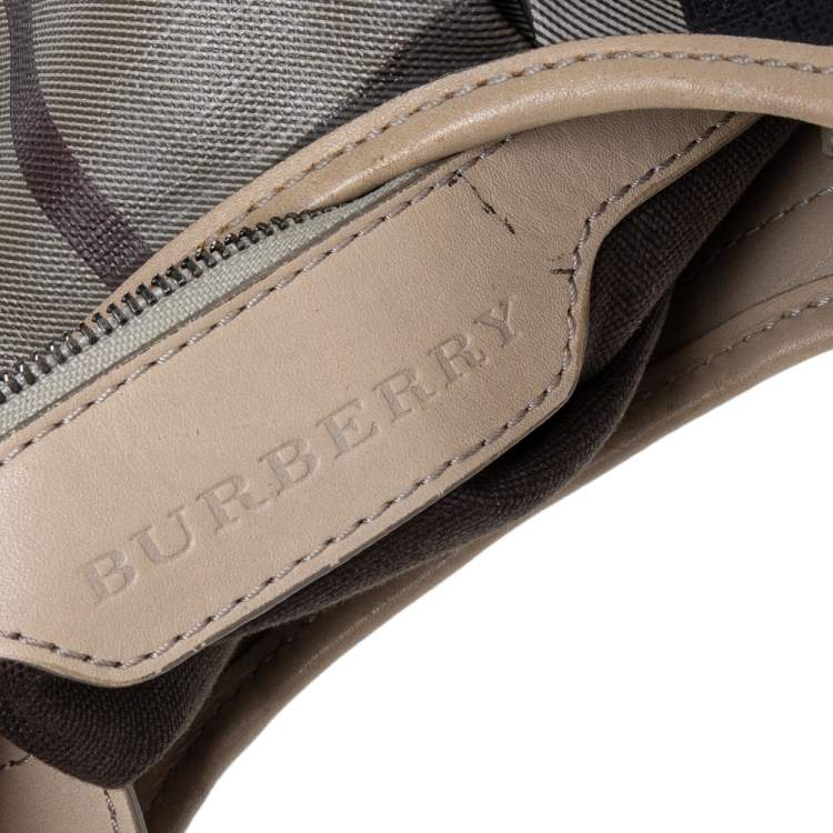 Pre Owned Burberry Beige Coated Canvas And Leather Small Brooklyn Hobo