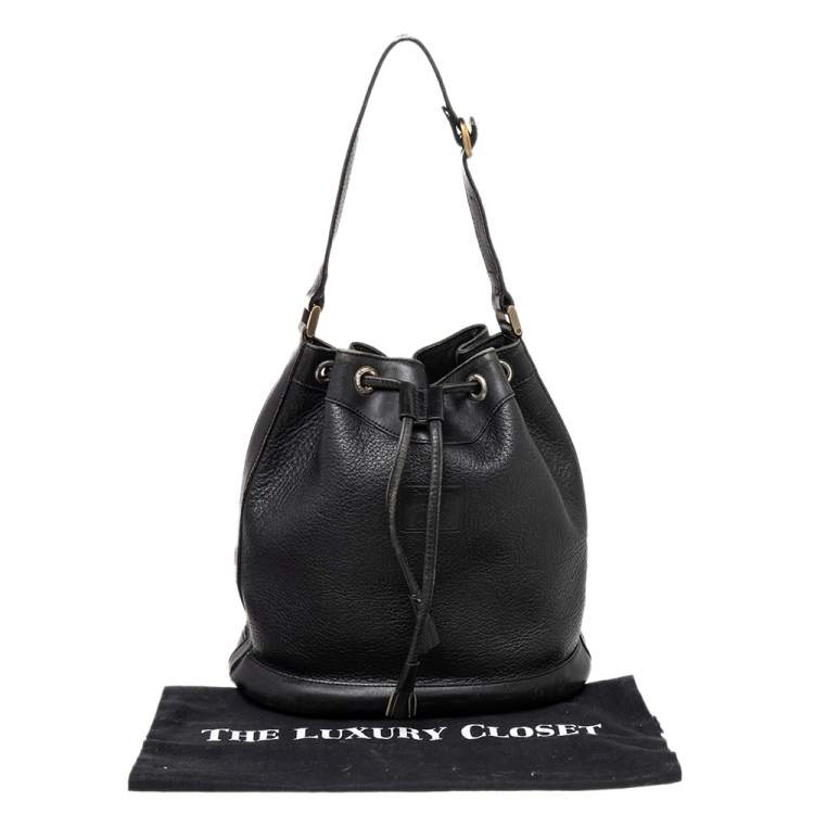 Pre Owned Burberry Black Leather Drawstring Bucket Bag