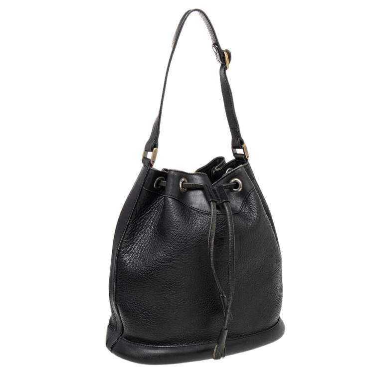 Pre Owned Burberry Black Leather Drawstring Bucket Bag