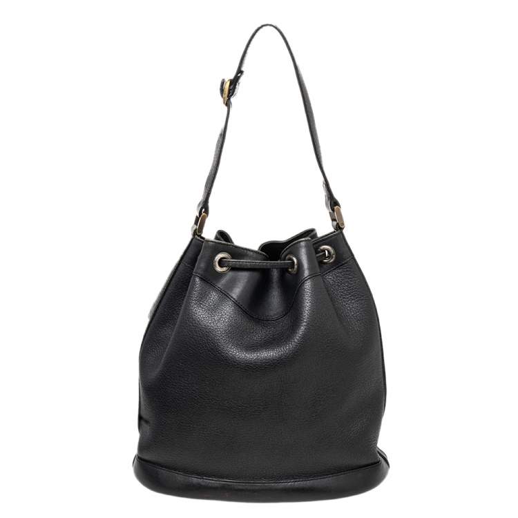 Pre Owned Burberry Black Leather Drawstring Bucket Bag