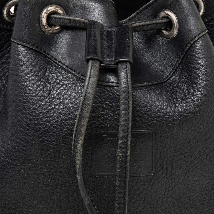 Pre Owned Burberry Black Leather Drawstring Bucket Bag