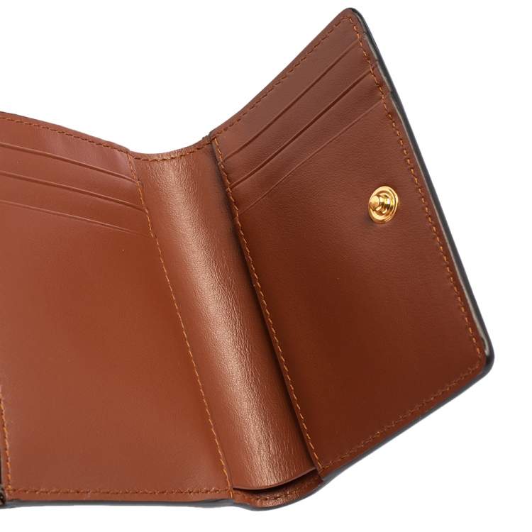 Pre Owned Burberry Beige/Black Icon Stripe Coated Canvas and Leather Small Trifold Wallet