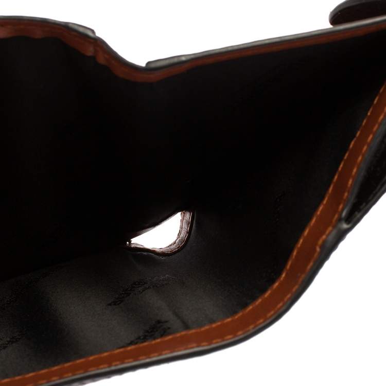 Pre Owned Burberry Beige/Black Icon Stripe Coated Canvas and Leather Small Trifold Wallet