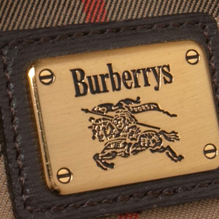Pre Owned Burberry Brown/Beige Haymarket Canvas and Leather Vintage Drawstring Bucket Bag