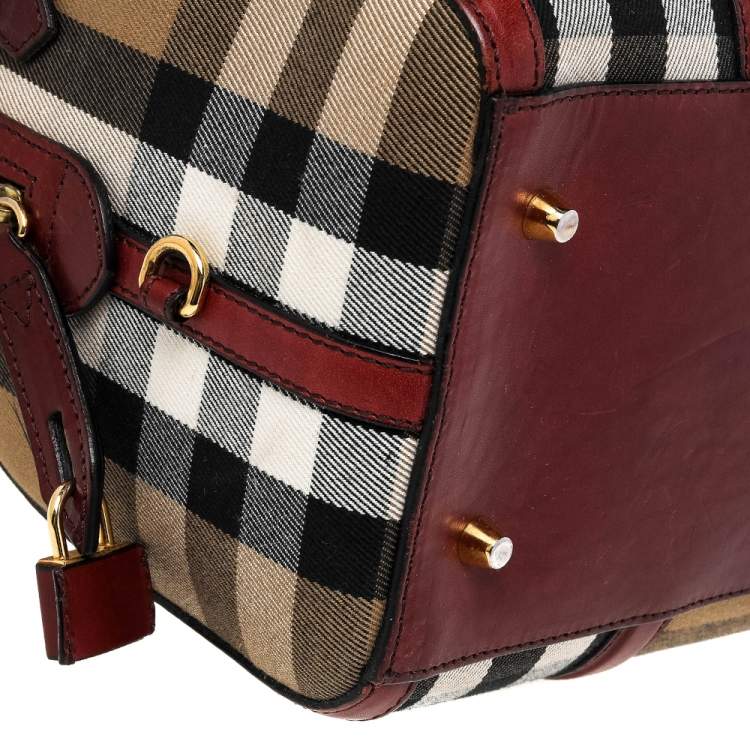 Pre Owned Burberry Beige/Burgundy House Check Canvas and Leather Sartorial Bowler Bag