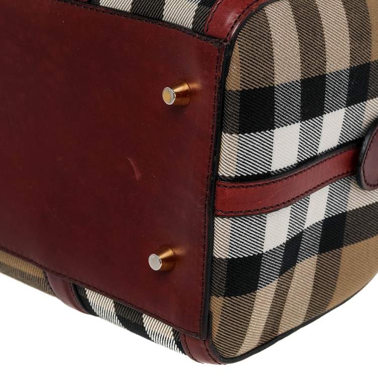 Pre Owned Burberry Beige/Burgundy House Check Canvas and Leather Sartorial Bowler Bag