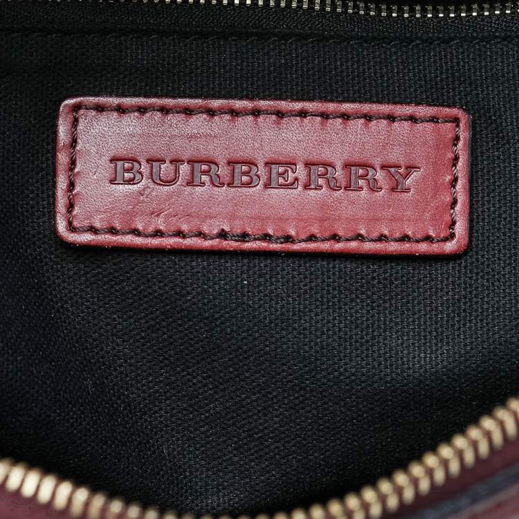 Pre Owned Burberry Beige/Burgundy House Check Canvas and Leather Sartorial Bowler Bag