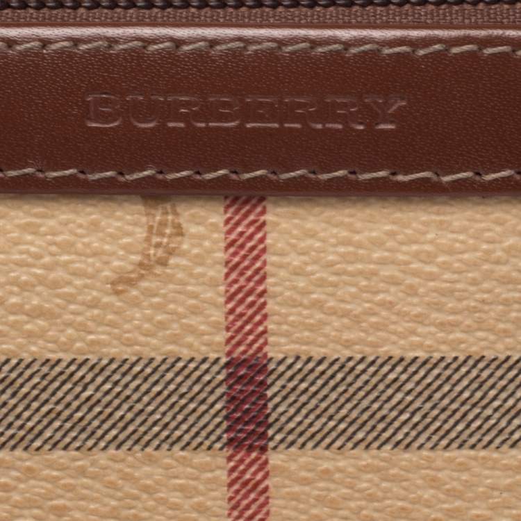 Pre Owned Burberry Beige/Brown Haymarket Check Coated Canvas and Leather Wristlet Clutch