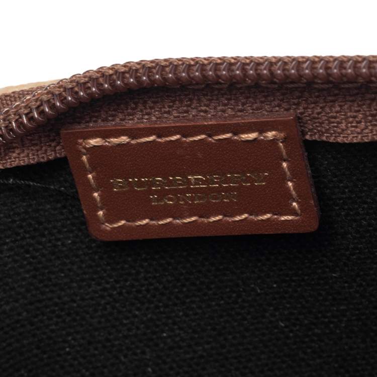 Pre Owned Burberry Beige/Brown Haymarket Check Coated Canvas and Leather Wristlet Clutch