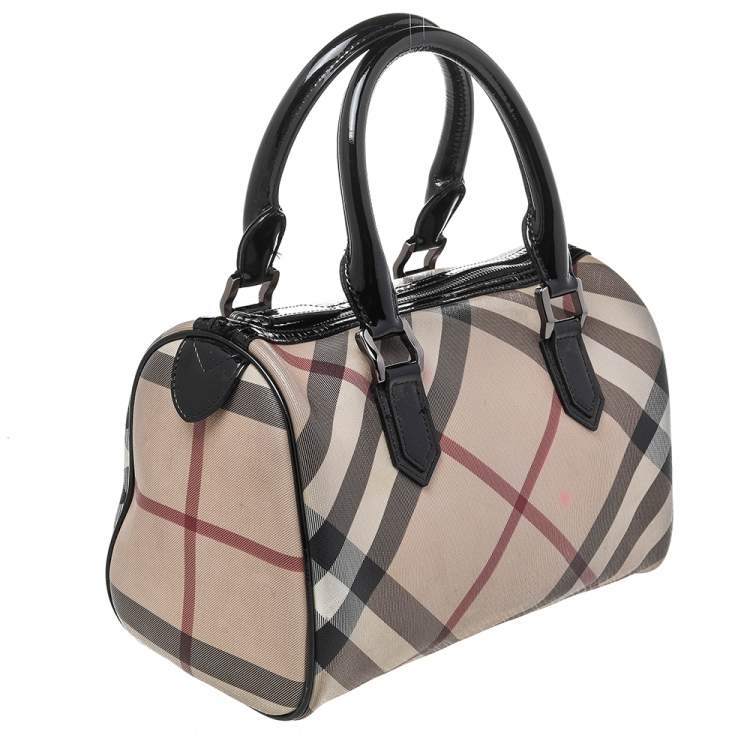 Pre Owned Burberry Beige Nova Check Coated Canvas Small Bowling Bag
