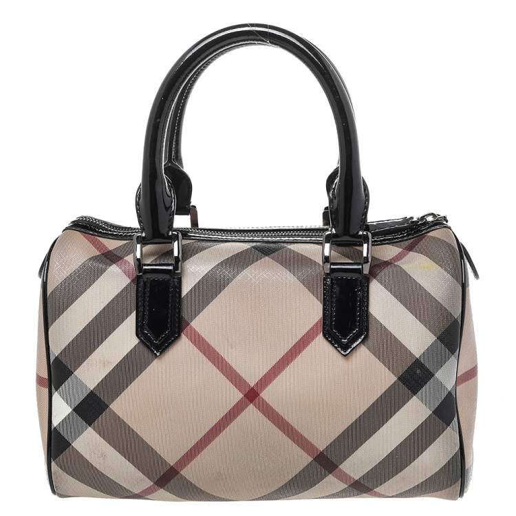 Pre Owned Burberry Beige Nova Check Coated Canvas Small Bowling Bag