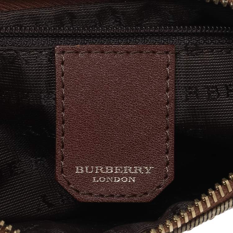 Pre Owned Burberry Beige/Red Haymarket Check PVC and Leather Pochette Bag