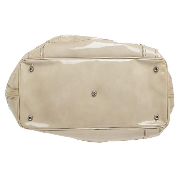 Pre Owned Burberry Cream Quilted Patent Leather Beaton Tote