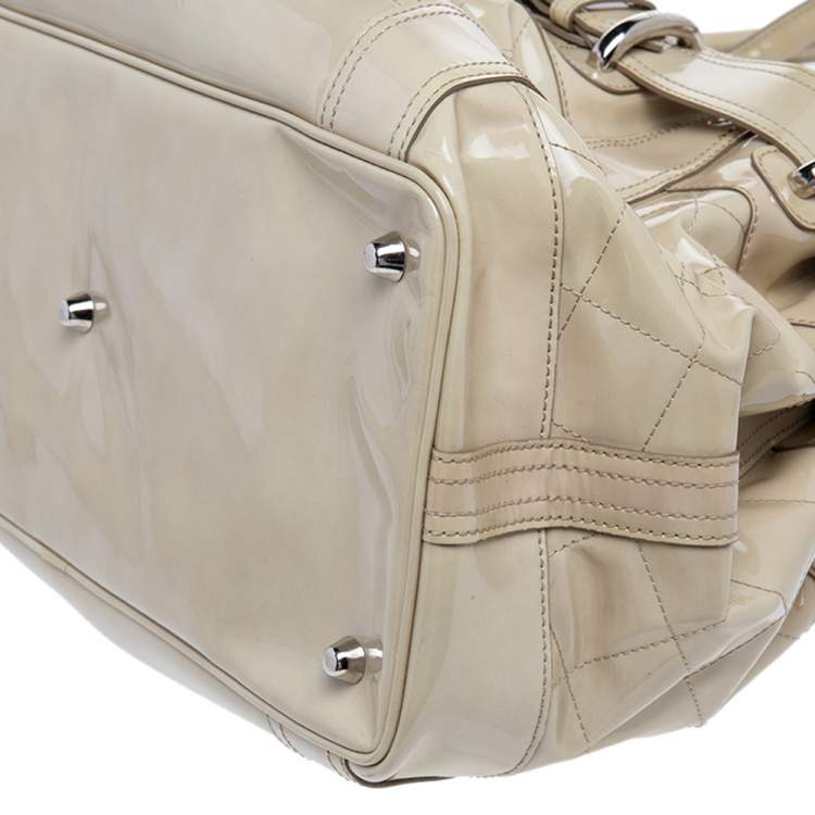Pre Owned Burberry Cream Quilted Patent Leather Beaton Tote