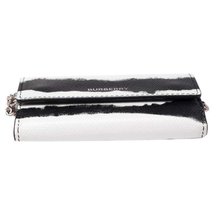 Pre Owned Burberry Black/White Leather Card Case On Detachable Chain
