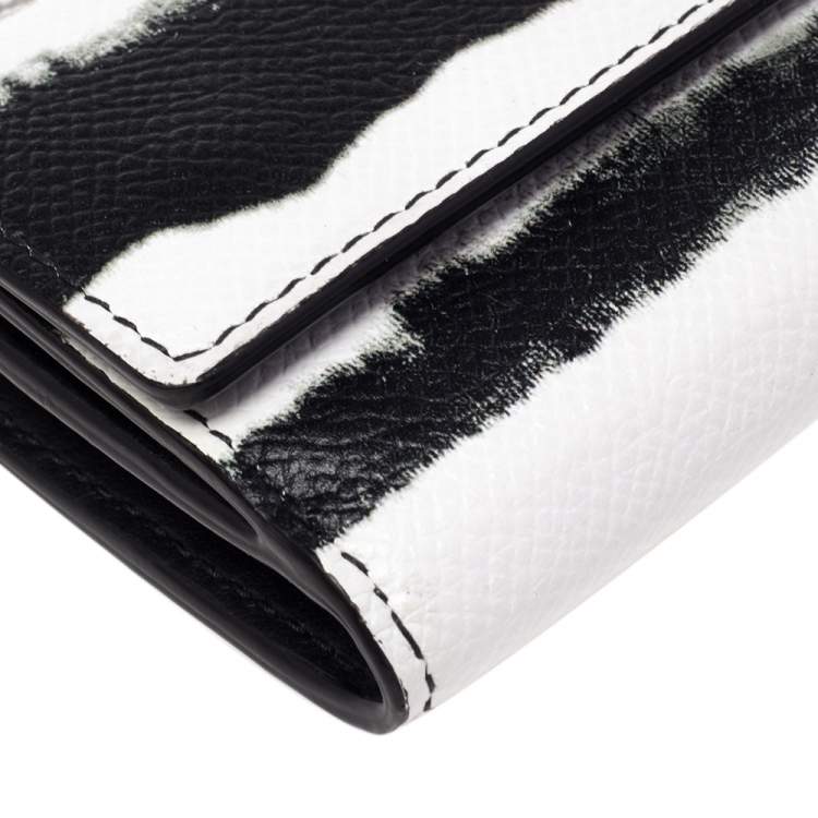 Pre Owned Burberry Black/White Leather Card Case On Detachable Chain