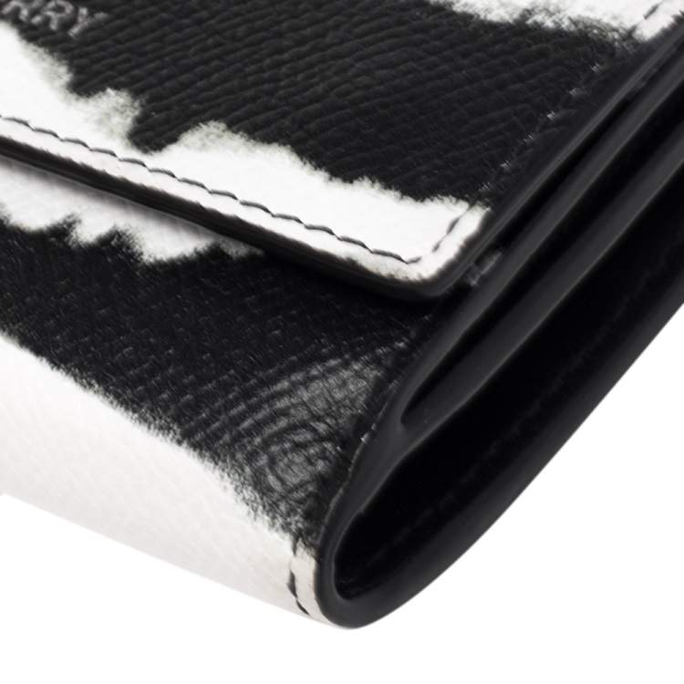 Pre Owned Burberry Black/White Leather Card Case On Detachable Chain