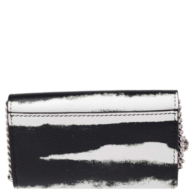Pre Owned Burberry Black/White Leather Card Case On Detachable Chain
