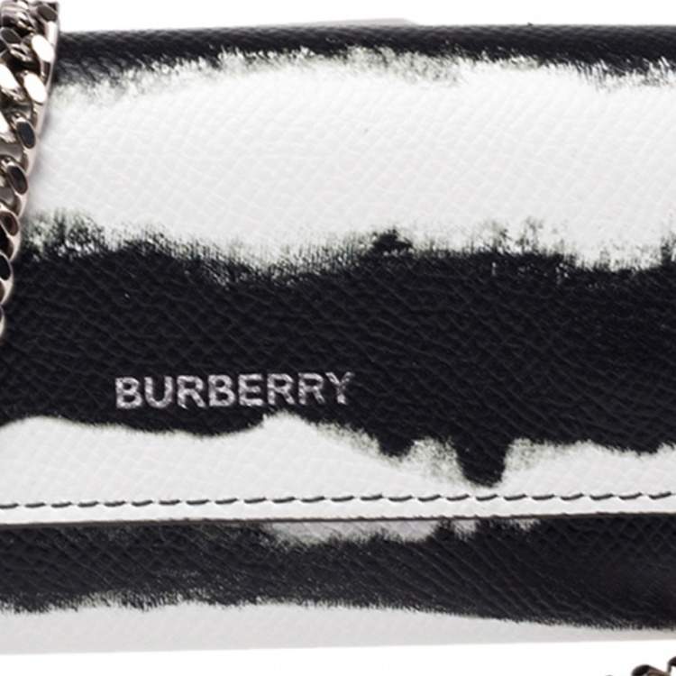 Pre Owned Burberry Black/White Leather Card Case On Detachable Chain