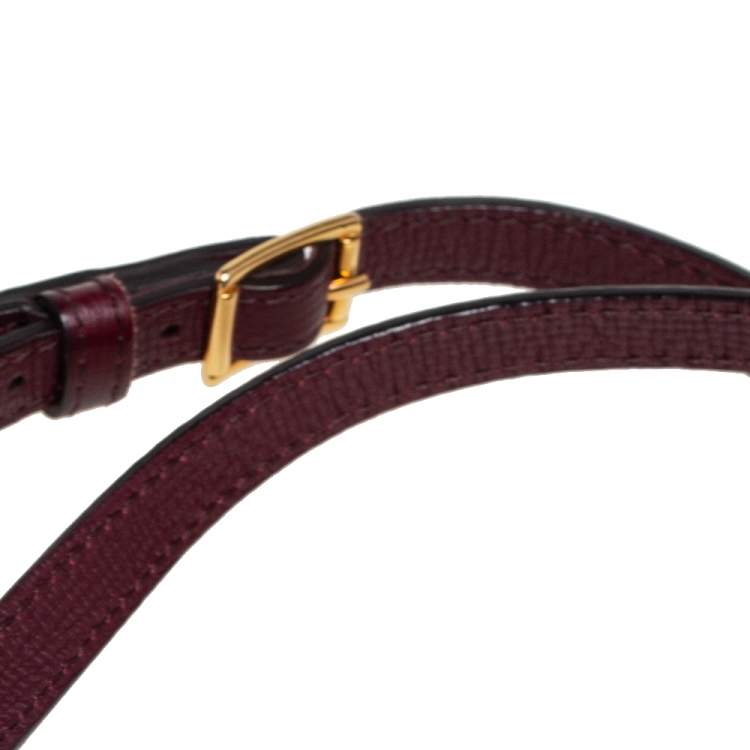 Pre Owned Burberry Burgundy/Beige Leather and House Check Canvas Small Camberley Top Handle Bag