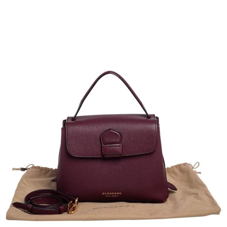 Pre Owned Burberry Burgundy/Beige Leather and House Check Canvas Small Camberley Top Handle Bag