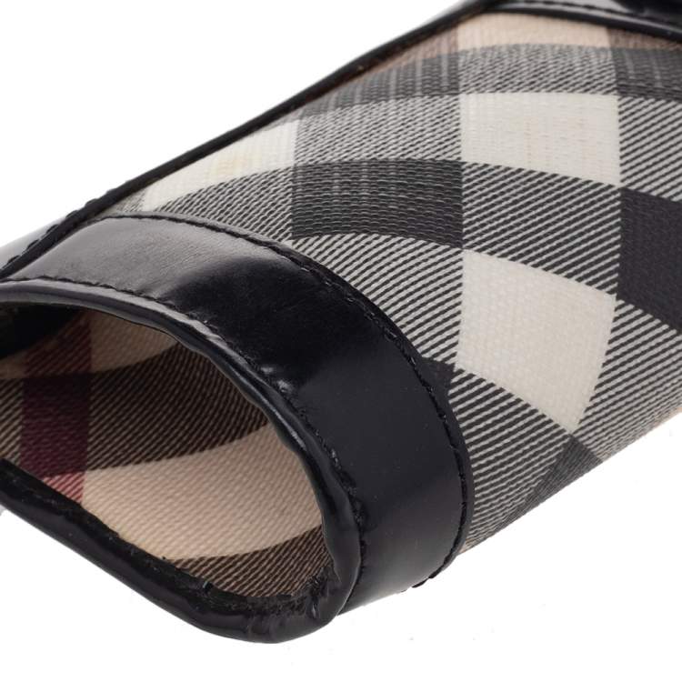 Pre Owned Burberry Beige/Black Nova Check PVC And Leather Wristlet Clutch