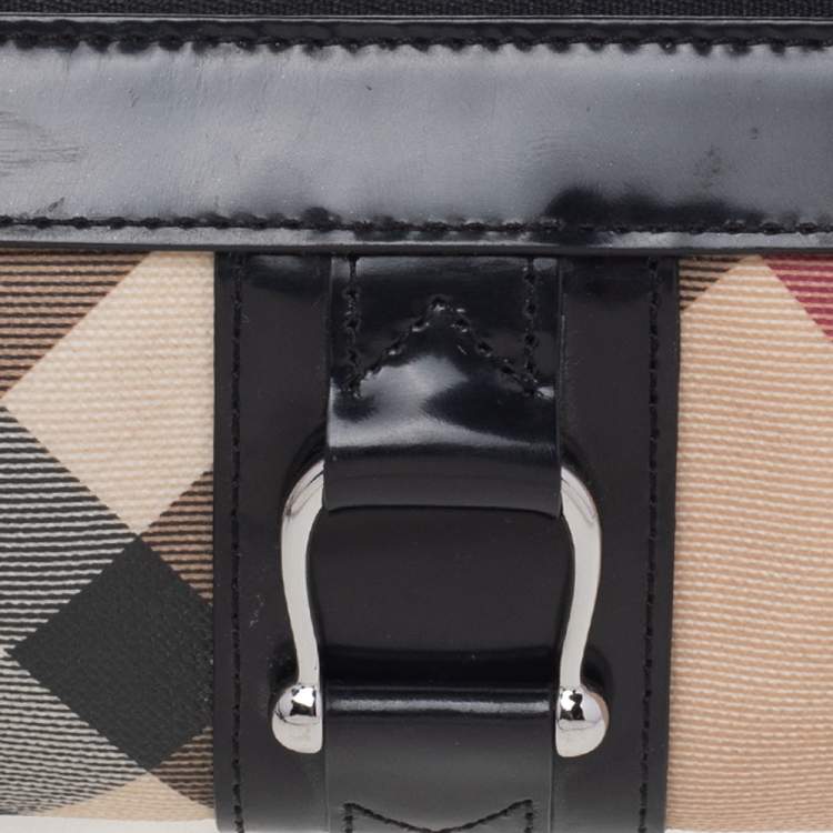 Pre Owned Burberry Beige/Black Nova Check PVC And Leather Wristlet Clutch