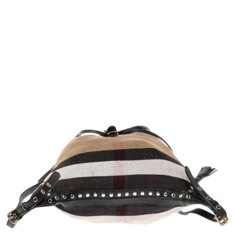 Pre Owned Burberry Beige/Black Exploded Check Canvas and Leather Backpack