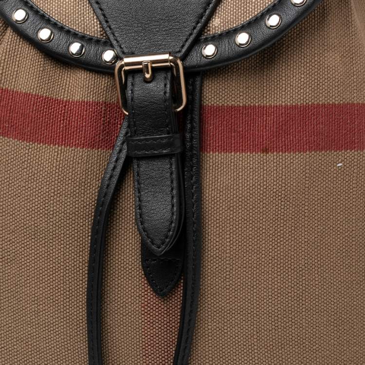 Pre Owned Burberry Beige/Black Exploded Check Canvas and Leather Backpack
