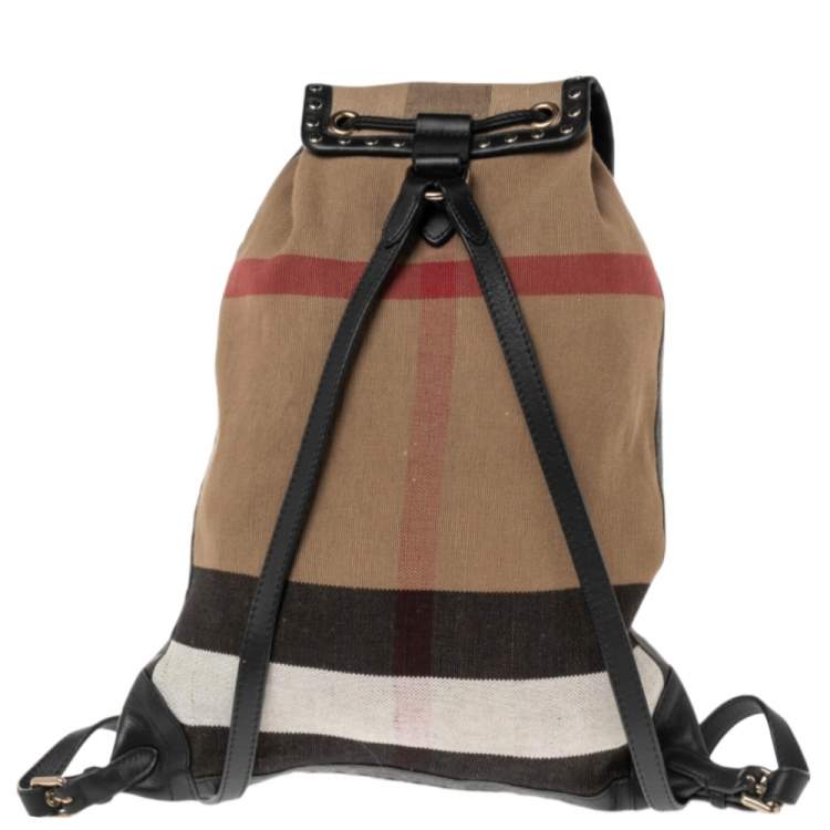 Pre Owned Burberry Beige/Black Exploded Check Canvas and Leather Backpack
