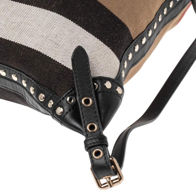 Pre Owned Burberry Beige/Black Exploded Check Canvas and Leather Backpack