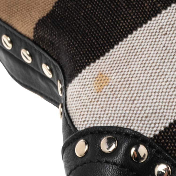 Pre Owned Burberry Beige/Black Exploded Check Canvas and Leather Backpack