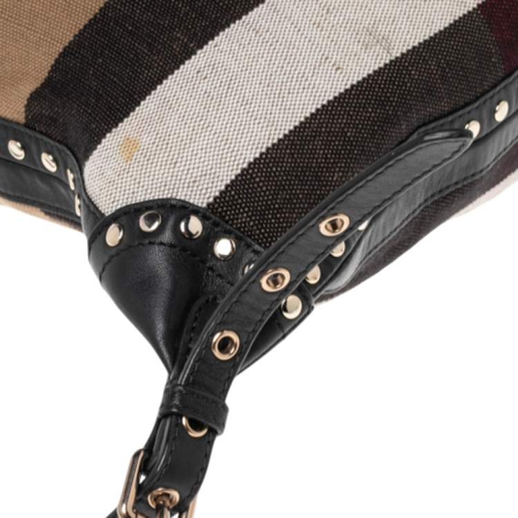 Pre Owned Burberry Beige/Black Exploded Check Canvas and Leather Backpack