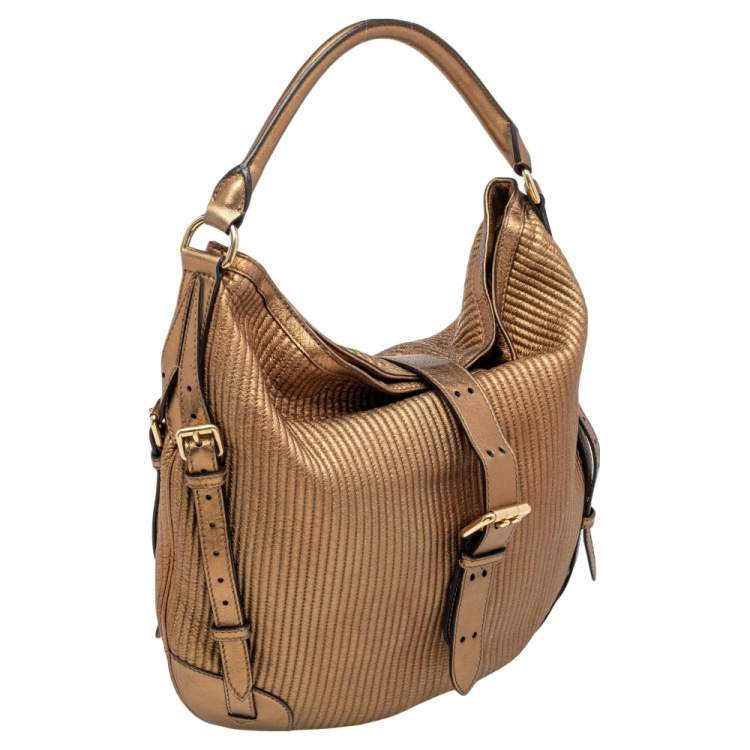 Pre Owned Burberry Gold Quilted Leather Hobo