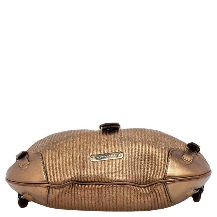Pre Owned Burberry Gold Quilted Leather Hobo