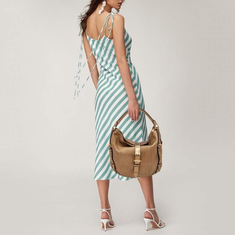 Pre Owned Burberry Gold Quilted Leather Hobo