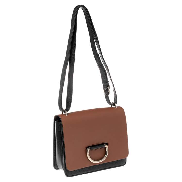 Pre Owned Burberry Brown/Black Leather Small D-Ring Shoulder Bag