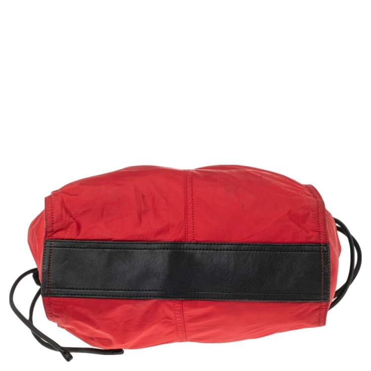 Pre Owned Burberry Red Nylon and Leather Buckleigh Shopper Tote