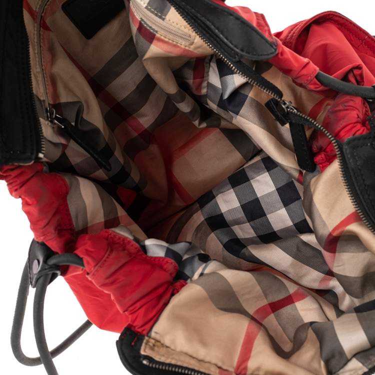 Pre Owned Burberry Red Nylon and Leather Buckleigh Shopper Tote