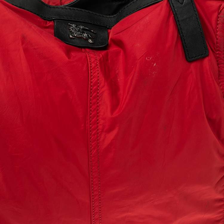 Pre Owned Burberry Red Nylon and Leather Buckleigh Shopper Tote